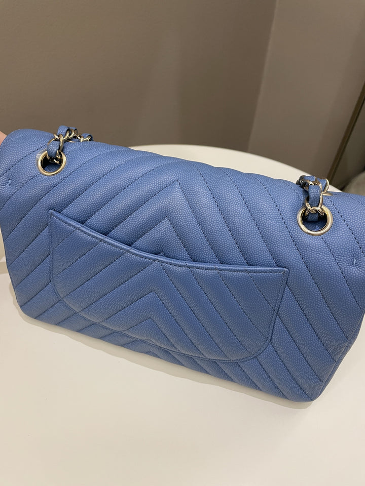 Chanel Classic Chevron Medium Double Flap Paradise Blue Caviar