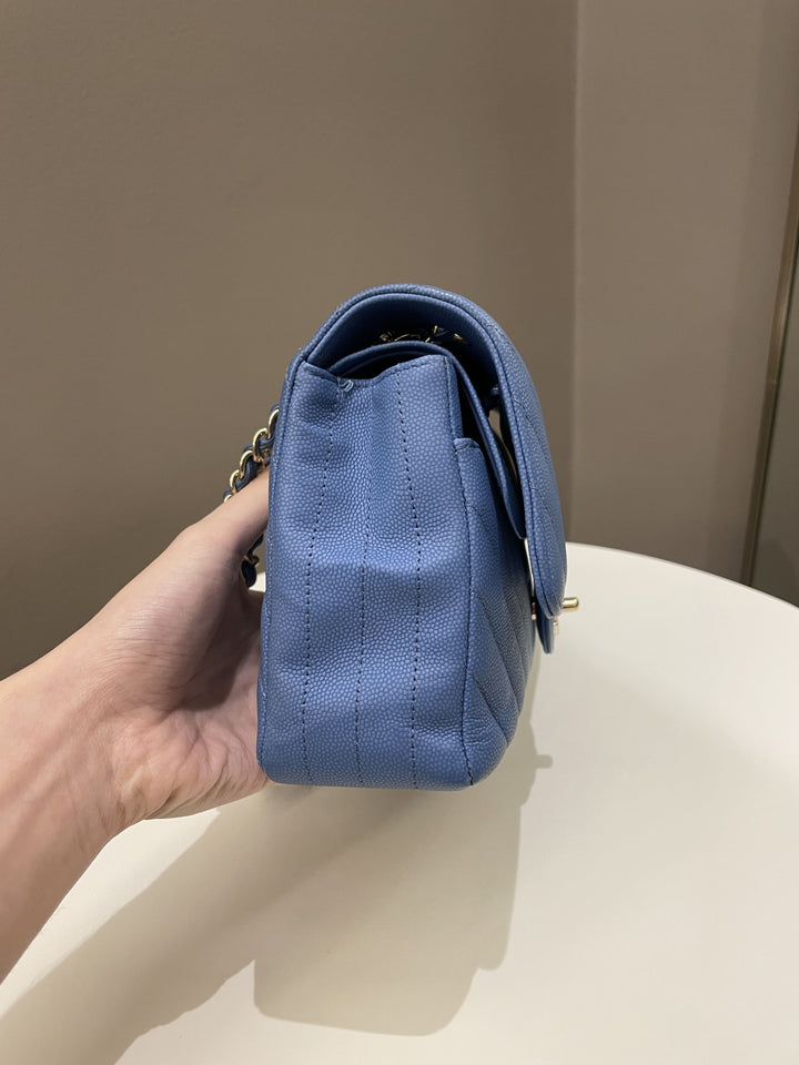 Chanel Classic Chevron Medium Double Flap Paradise Blue Caviar