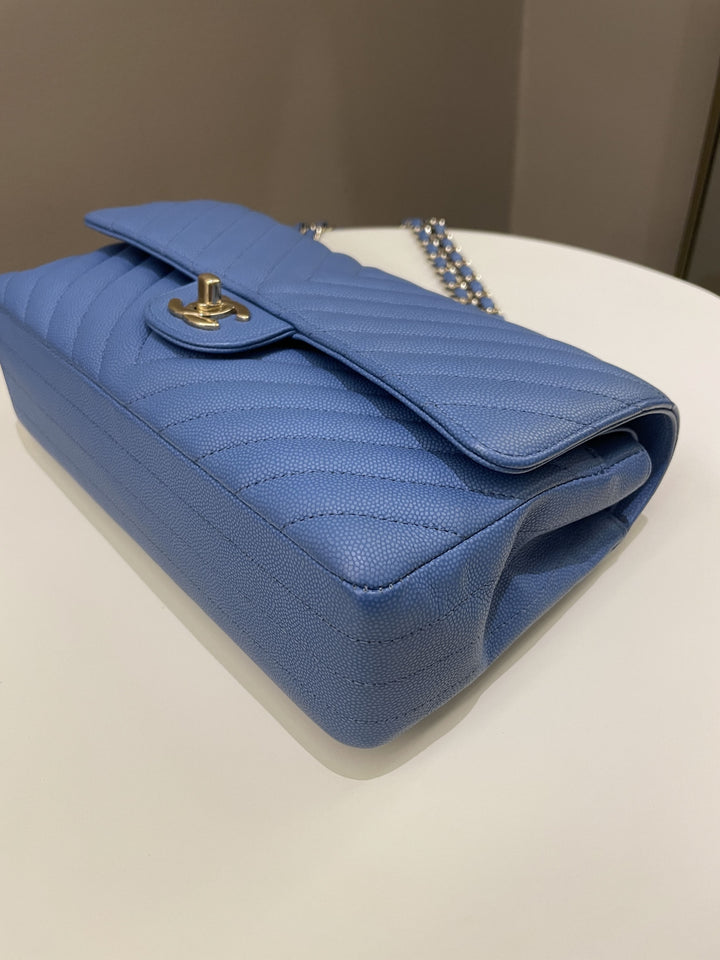 Chanel Classic Chevron Medium Double Flap Paradise Blue Caviar