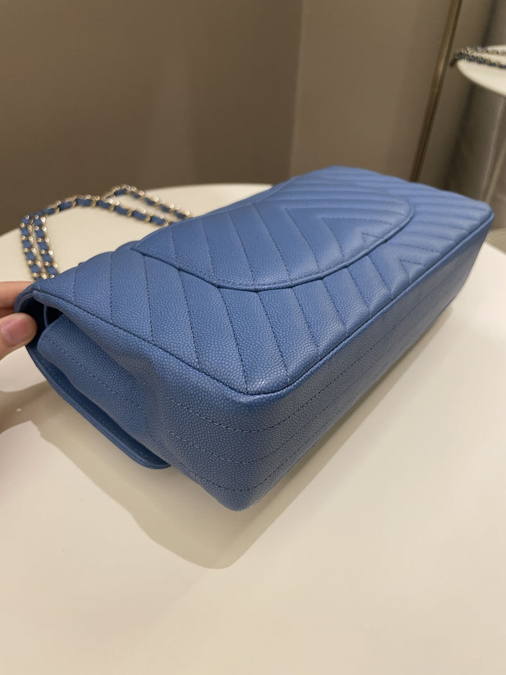 Chanel Classic Chevron Medium Double Flap Paradise Blue Caviar