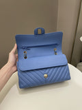 Chanel Classic Chevron Medium Double Flap Paradise Blue Caviar