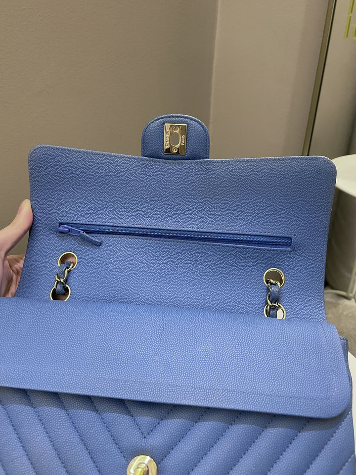 Chanel Classic Chevron Medium Double Flap Paradise Blue Caviar