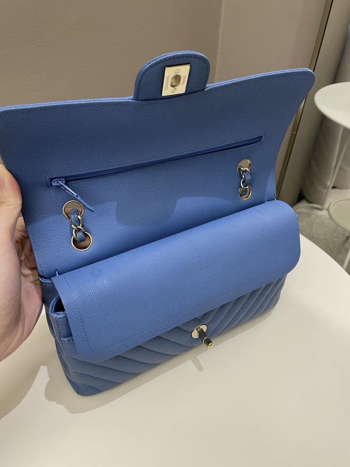 Chanel Classic Chevron Medium Double Flap Paradise Blue Caviar