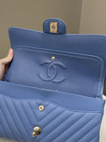 Chanel Classic Chevron Medium Double Flap Paradise Blue Caviar