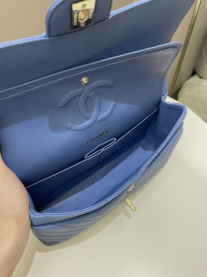 Chanel Classic Chevron Medium Double Flap Paradise Blue Caviar