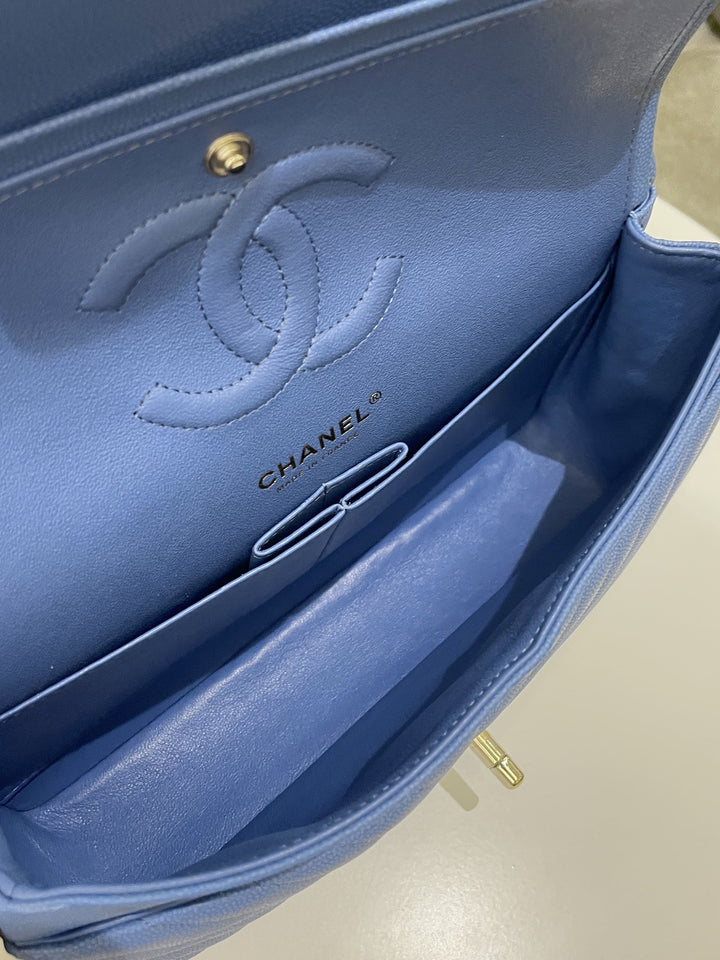 Chanel Classic Chevron Medium Double Flap Paradise Blue Caviar