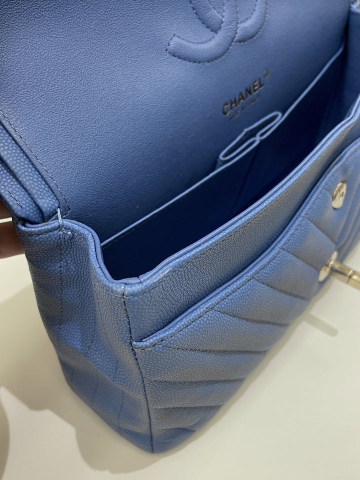 Chanel Classic Chevron Medium Double Flap Paradise Blue Caviar