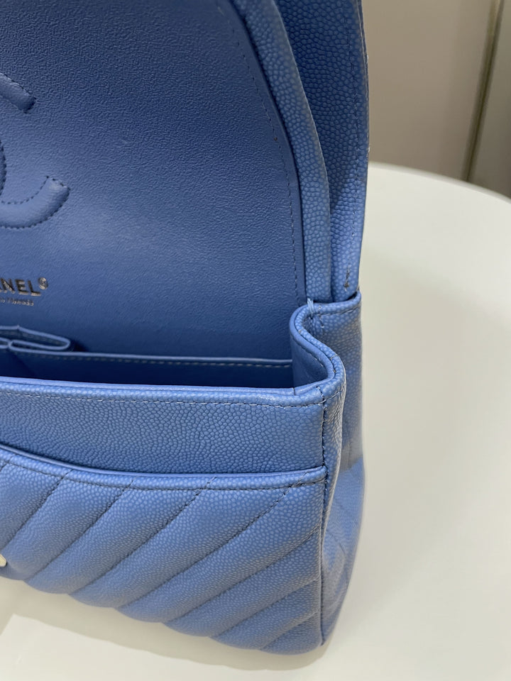 Chanel Classic Chevron Medium Double Flap Paradise Blue Caviar