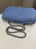 Chanel Classic Chevron Medium Double Flap Paradise Blue Caviar