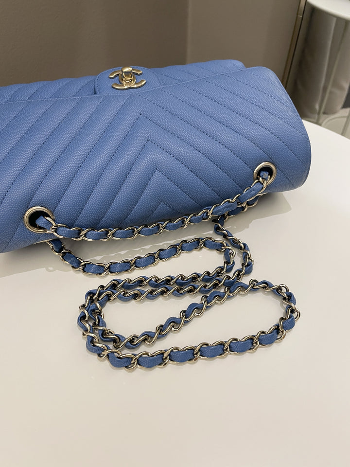 Chanel Classic Chevron Medium Double Flap Paradise Blue Caviar