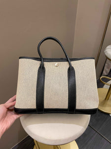 Hermes Garden Party 30 with Strap Black / Beige Canvas