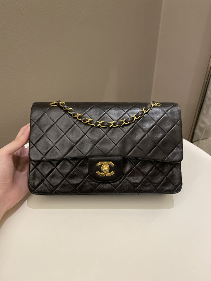 Chanel Vintage Classic Quilted Medium Double Flap Black Lambskin