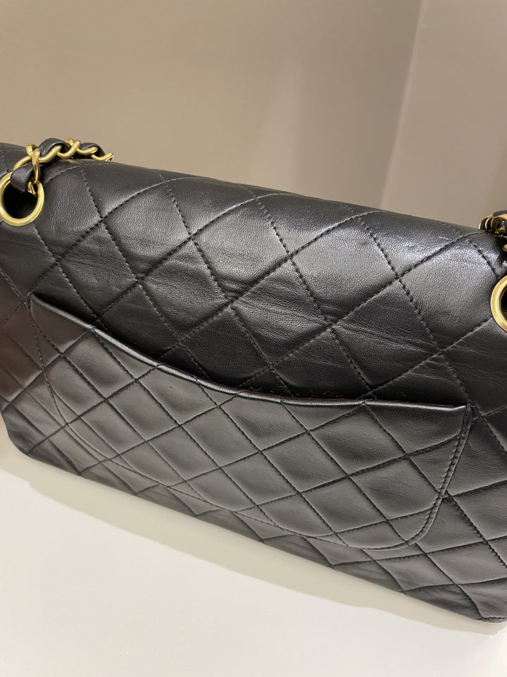 Chanel Vintage Classic Quilted Medium Double Flap Black Lambskin