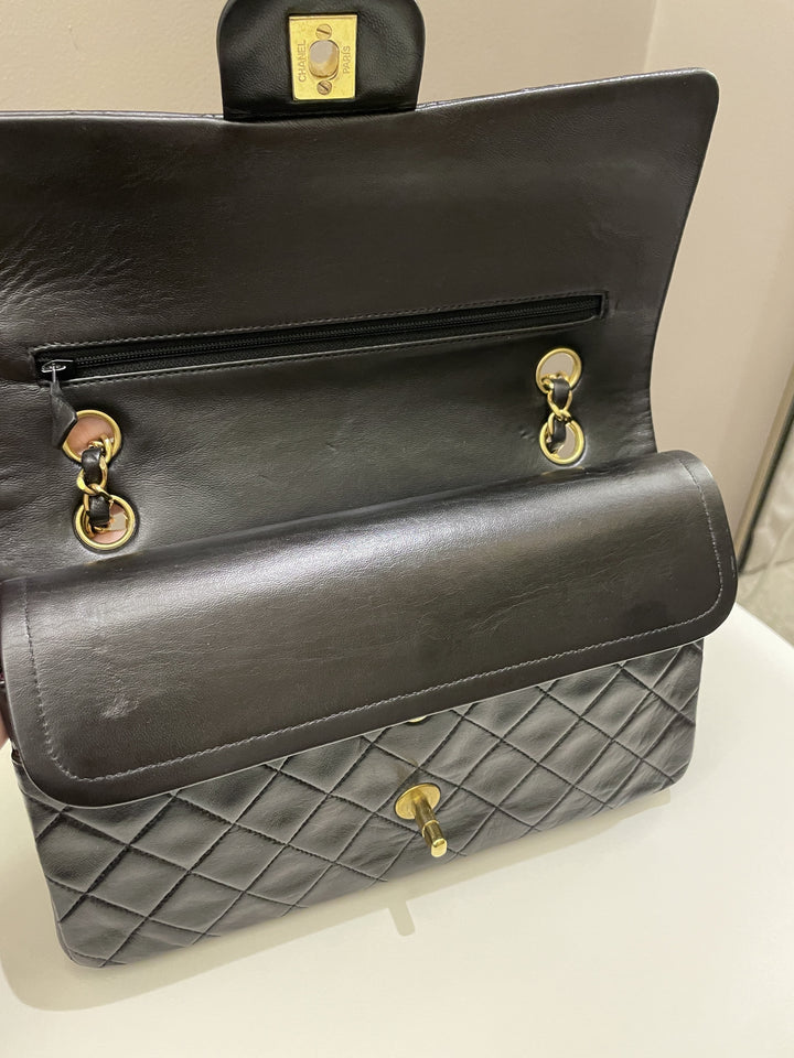 Chanel Vintage Classic Quilted Medium Double Flap Black Lambskin