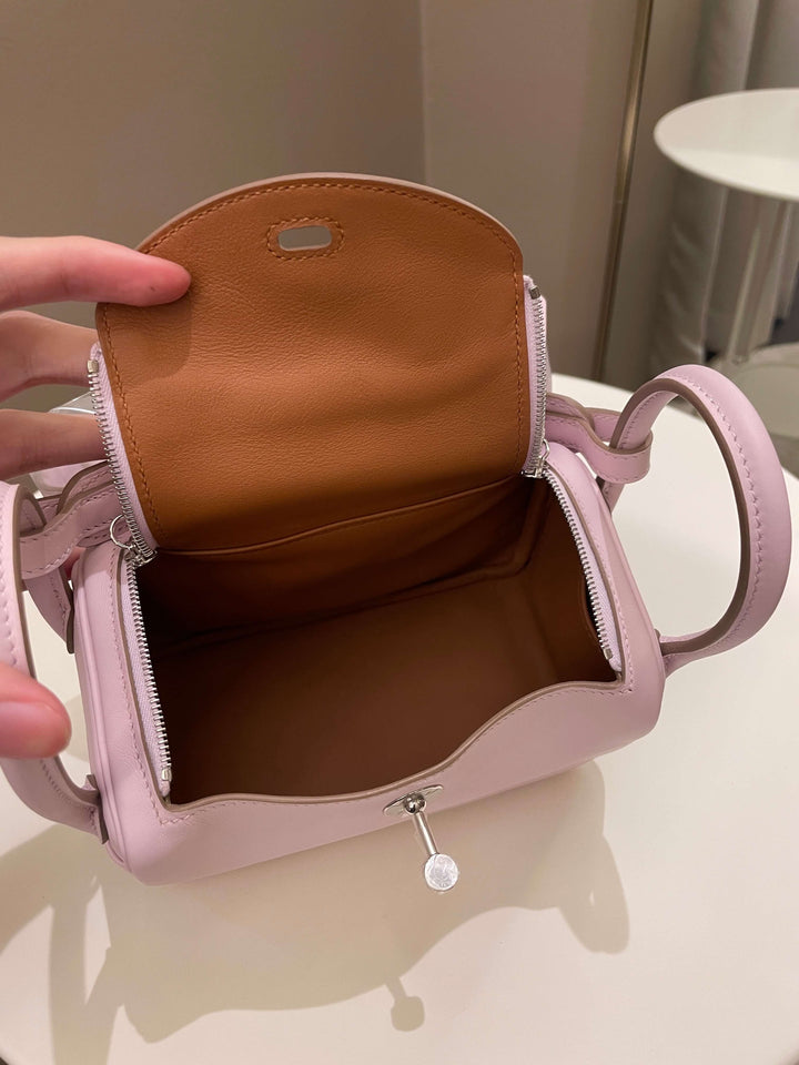 Hermes Mini Lindy Mauve Pale / Gold Swift