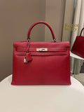 Hermes Kelly Sellier 35 Rouge Vif Chevre Coromandel