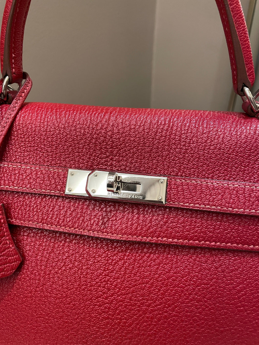 Hermes Kelly Sellier 35 Rouge Vif Chevre Coromandel