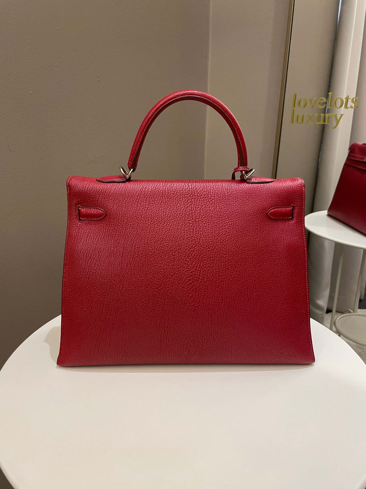 Hermes Kelly Sellier 35 Rouge Vif Chevre Coromandel