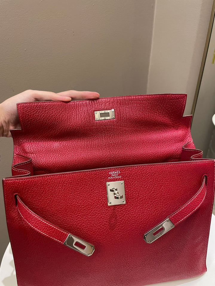 Hermes Kelly Sellier 35 Rouge Vif Chevre Coromandel