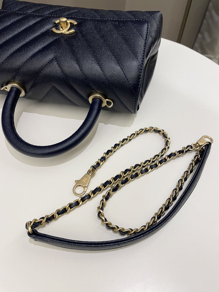 Chanel Chevron Coco Handle Midnight Blue Caviar