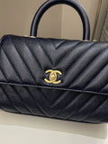 Chanel Chevron Coco Handle Midnight Blue Caviar