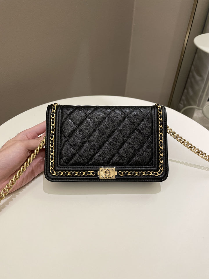 Chanel Quilted Boy Chain Around Wallet On Chain Black Caviar