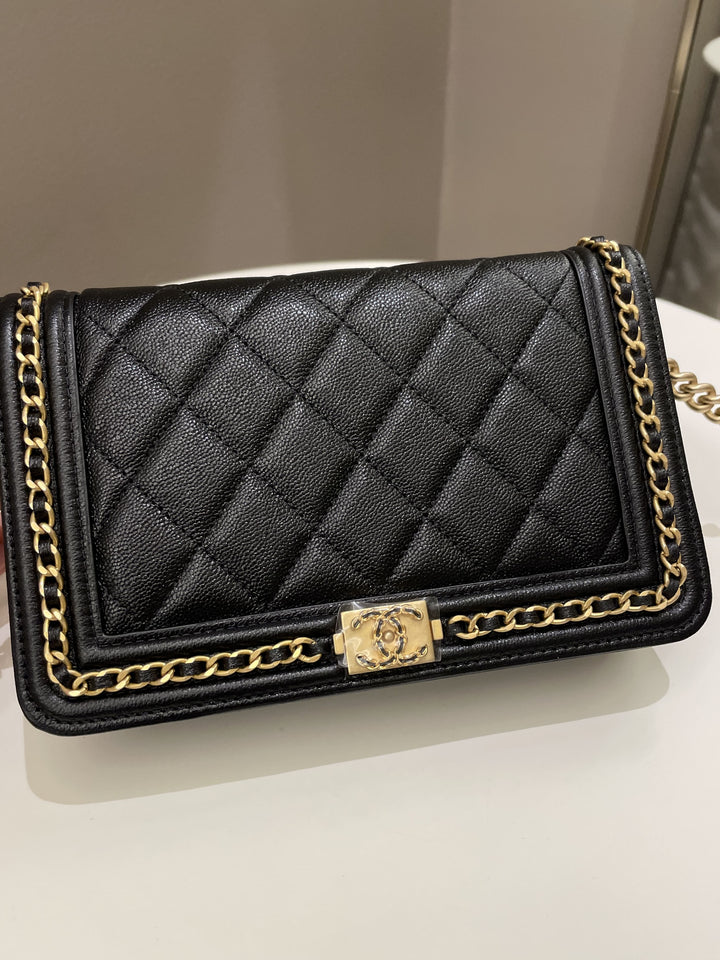 Chanel Quilted Boy Chain Around Wallet On Chain Black Caviar