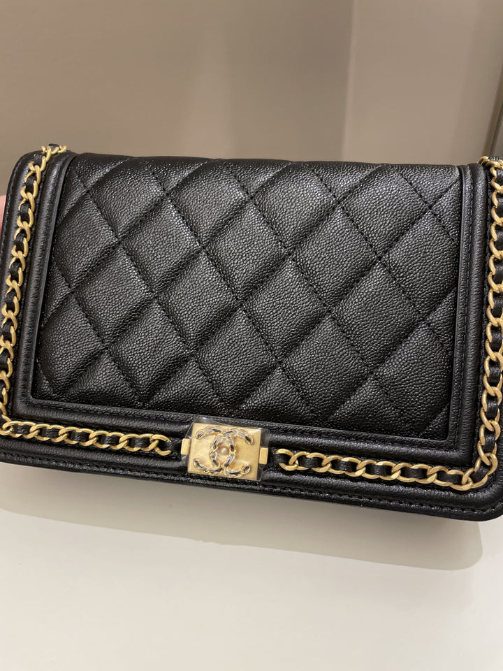 Chanel Quilted Boy Chain Around Wallet On Chain Black Caviar