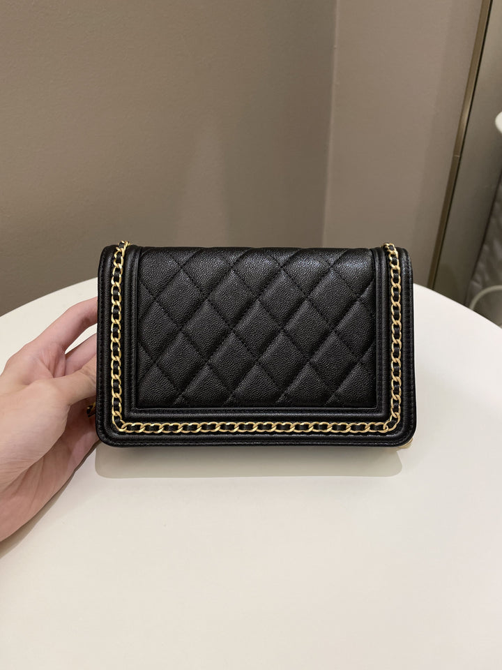 Chanel Quilted Boy Chain Around Wallet On Chain Black Caviar