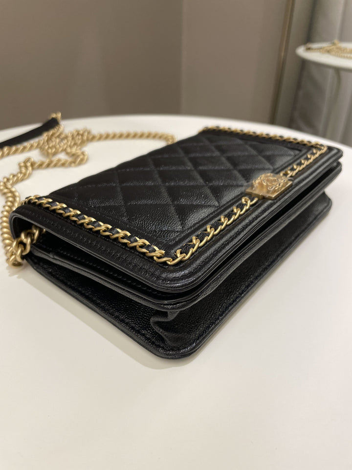 Chanel Quilted Boy Chain Around Wallet On Chain Black Caviar