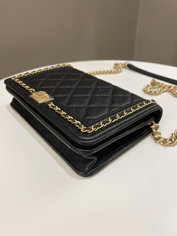 Chanel Quilted Boy Chain Around Wallet On Chain Black Caviar