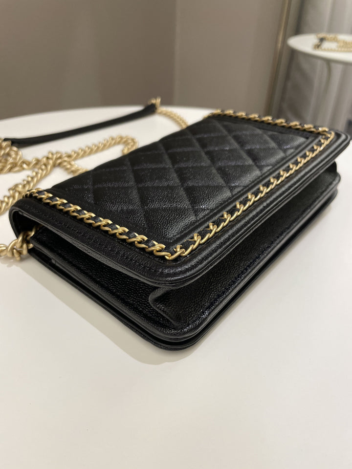 Chanel Quilted Boy Chain Around Wallet On Chain Black Caviar