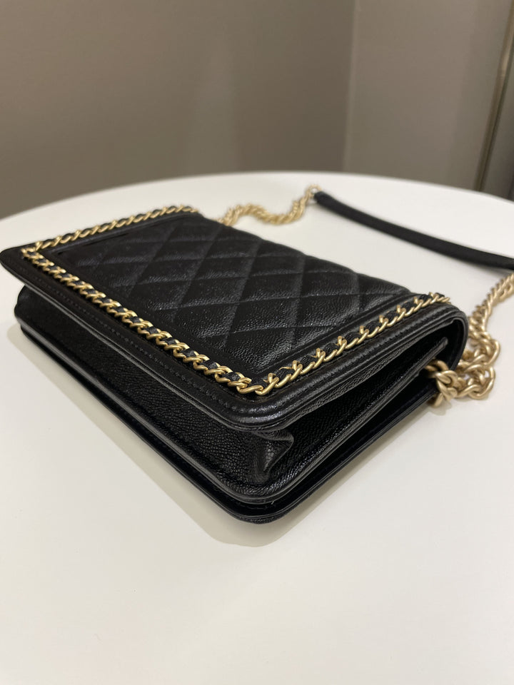 Chanel Quilted Boy Chain Around Wallet On Chain Black Caviar