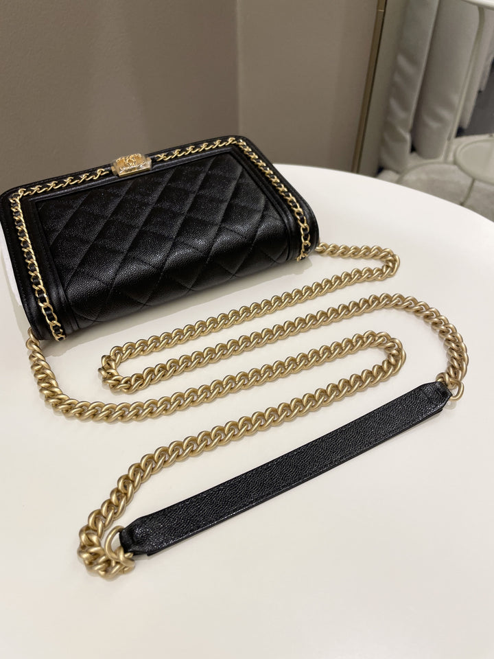 Chanel Quilted Boy Chain Around Wallet On Chain Black Caviar