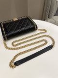 Chanel Quilted Boy Chain Around Wallet On Chain Black Caviar