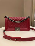 Chanel 14B Quilted Boy Old Medium Deep Red Rigid Caviar