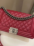 Chanel 14B Quilted Boy Old Medium Deep Red Rigid Caviar