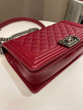 Chanel 14B Quilted Boy Old Medium Deep Red Rigid Caviar
