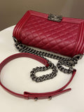 Chanel 14B Quilted Boy Old Medium Deep Red Rigid Caviar