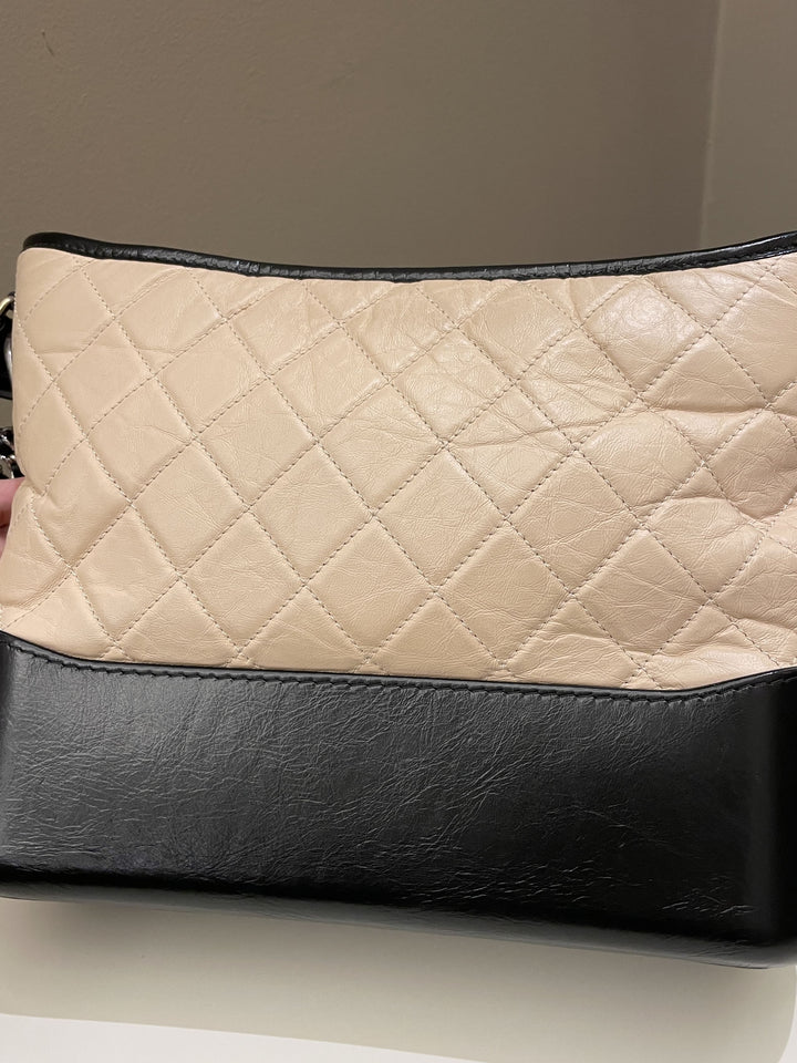 Chanel Quilted Gabrielle Hobo Beige / Black Aged Calfskin
