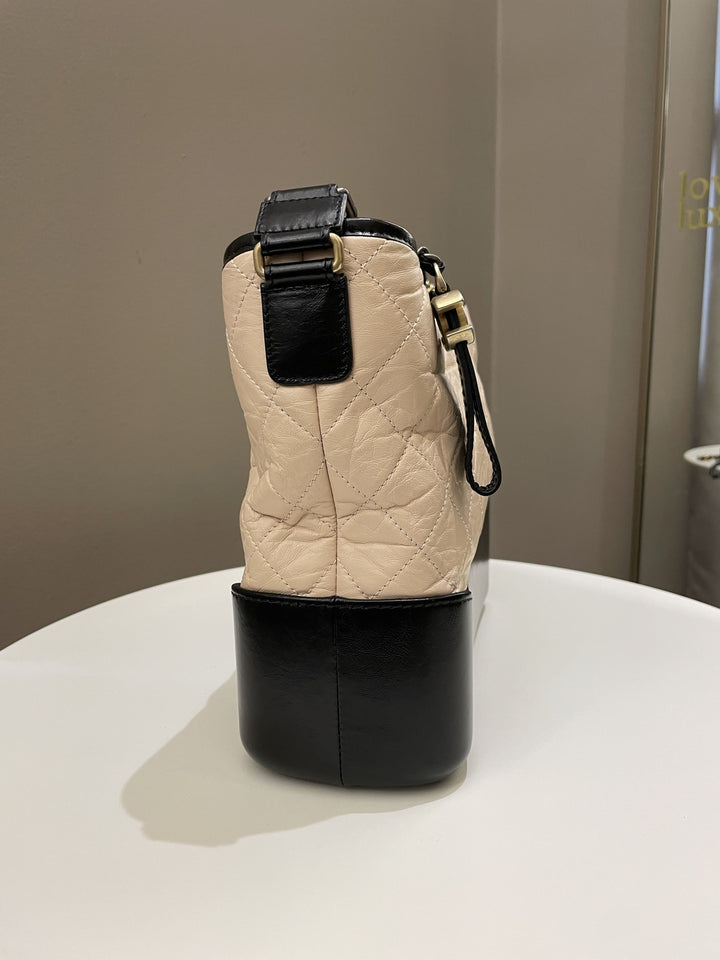 Chanel Quilted Gabrielle Hobo Beige / Black Aged Calfskin
