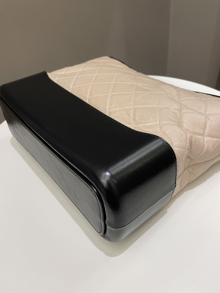 Chanel Quilted Gabrielle Hobo Beige / Black Aged Calfskin