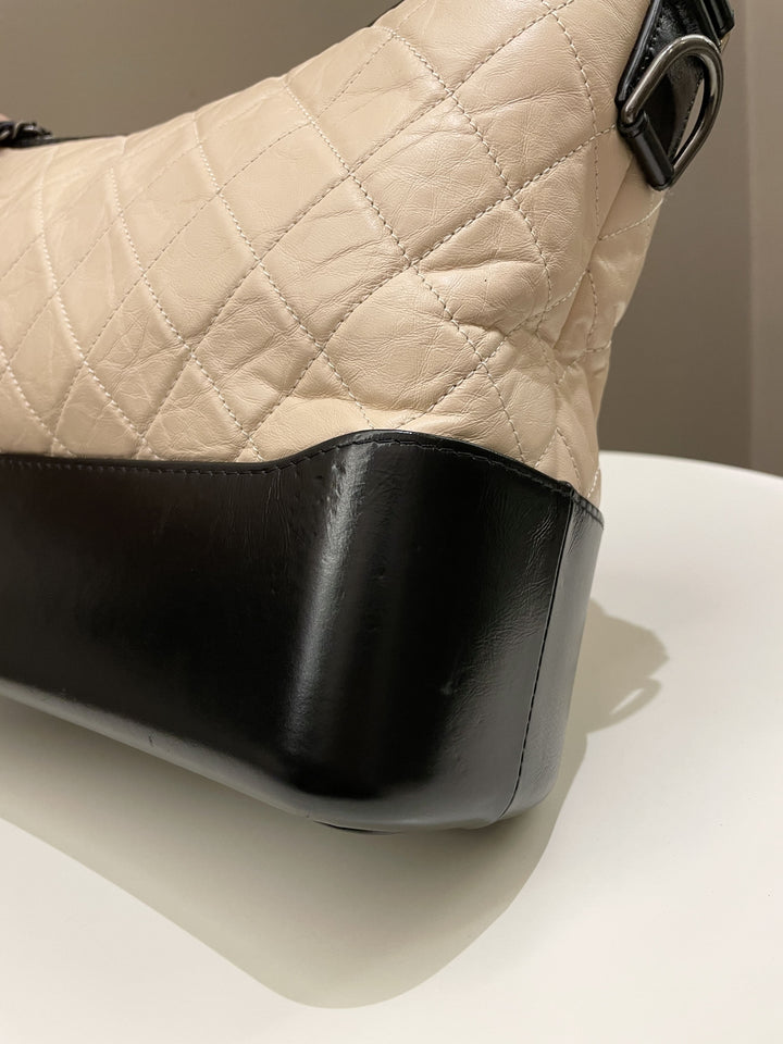 Chanel Quilted Gabrielle Hobo Beige / Black Aged Calfskin