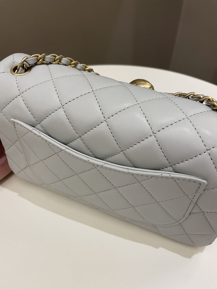 Chanel Pearl Crush Quilted Mini Rectangular Grey Lambskin