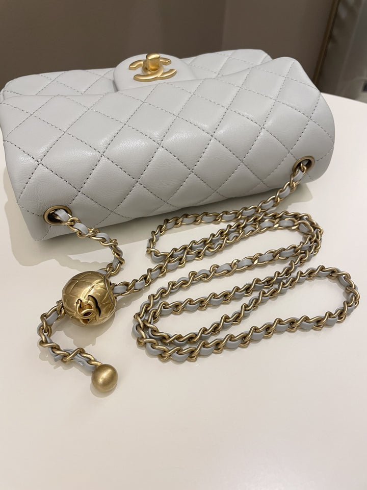 Chanel Pearl Crush Quilted Mini Rectangular Grey Lambskin