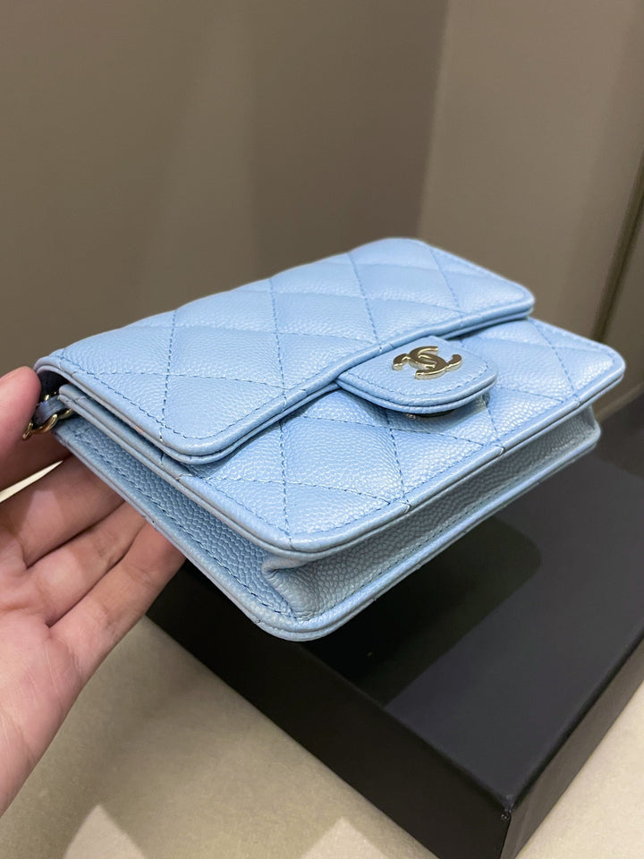 Chanel Quilted Clutch On Chain Blue Caviar