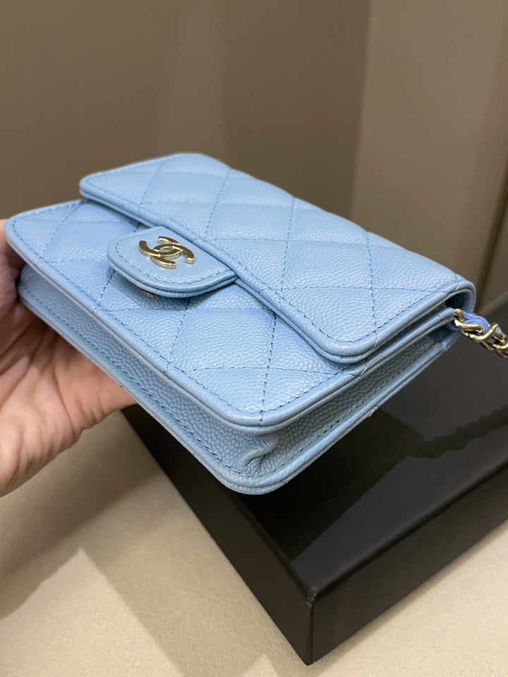 Chanel Quilted Clutch On Chain Blue Caviar