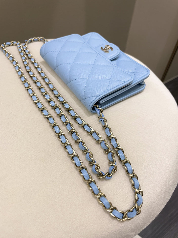 Chanel Quilted Clutch On Chain Blue Caviar