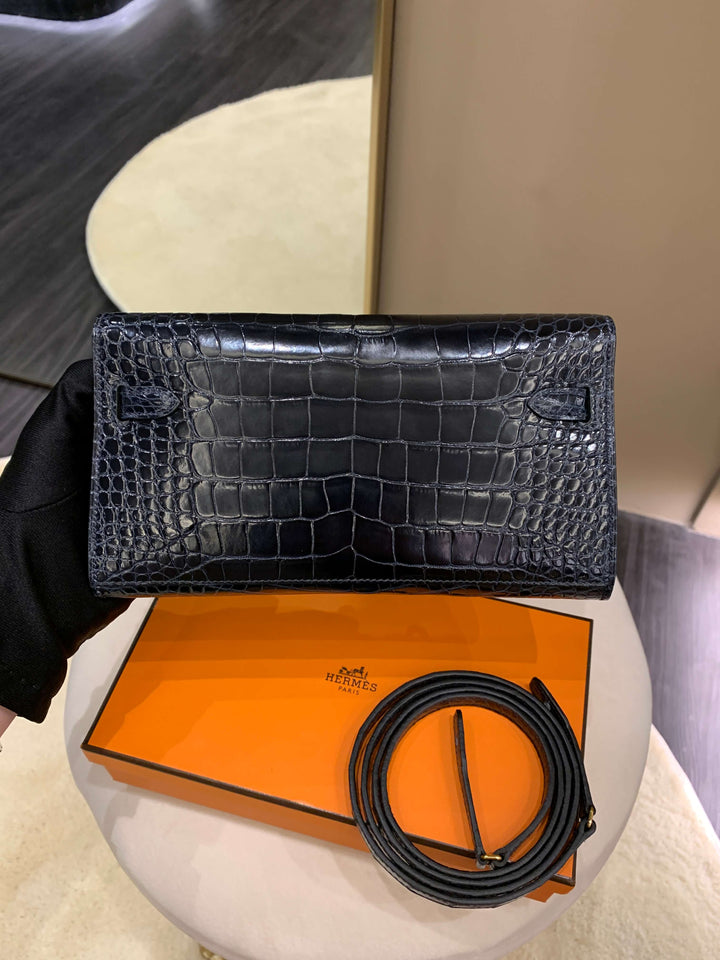 Hermes Kelly To Go Bleu Baltique Alligator