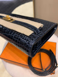 Hermes Kelly To Go Bleu Baltique Alligator